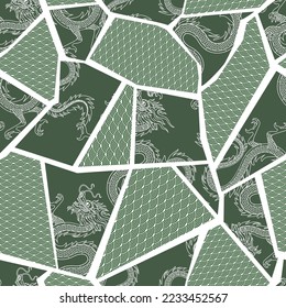 Green Kintsugi. Seamless background for fabrics, textiles, packaging and wallpaper. Great for wallpaper, fabric, textile. Vector illustration. 