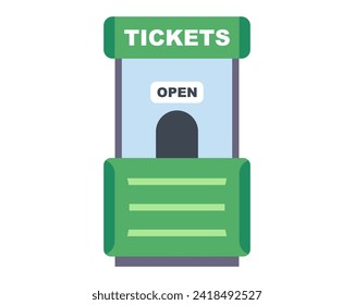 green kiosk with tickets. flat vector illustration.