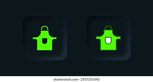 Green Kitchen apron icon isolated on black background. Chef uniform for cooking. Black square button. Vector