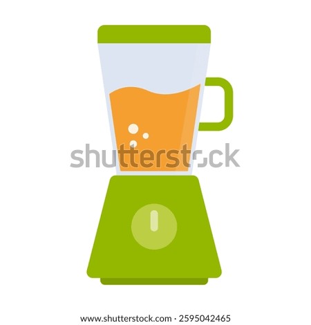 Green kitchen blender making orange juice icon. Vector.