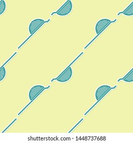 Green Kitchen colander icon isolated seamless pattern on yellow background. Cooking utensil. Cutlery sign.  Vector Illustration