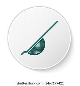 Green Kitchen colander icon isolated on white background. Cooking utensil. Cutlery sign. White circle button. Vector Illustration