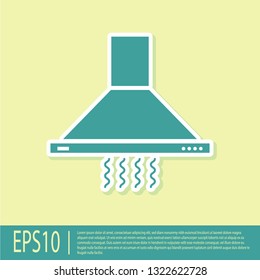 Green Kitchen extractor fan icon isolated on yellow background. Cooker hood. Kitchen exhaust. Household appliance. Flat design. Vector Illustration
