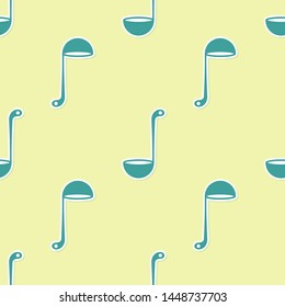 Green Kitchen ladle icon isolated seamless pattern on yellow background. Cooking utensil. Cutlery spoon sign.  Vector Illustration