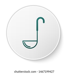 Green Kitchen ladle icon isolated on white background. Cooking utensil. Cutlery spoon sign. White circle button. Vector Illustration
