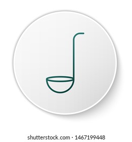 Green Kitchen ladle icon isolated on white background. Cooking utensil. Cutlery spoon sign. White circle button. Vector Illustration