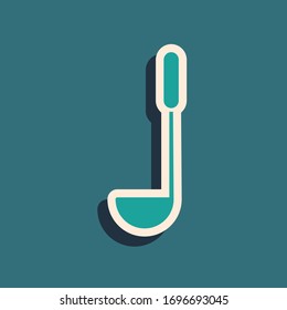Green Kitchen ladle icon isolated on green background. Cooking utensil. Cutlery spoon sign. Long shadow style. Vector Illustration