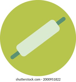 Green kitchen rolling pin, illustration, on a white background.