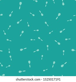 Green Kitchen whisk icon isolated seamless pattern on green background. Cooking utensil, egg beater. Cutlery sign. Food mix symbol.  Vector Illustration