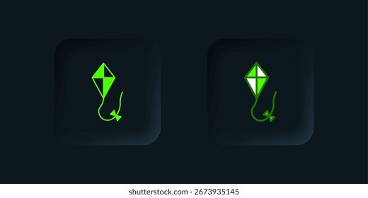 Icono de cometa verde aislado sobre fondo negro. Botón cuadrado negro. Vector