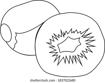 Green kiwi. Contour image of food. Vector illustration isolated on white background.