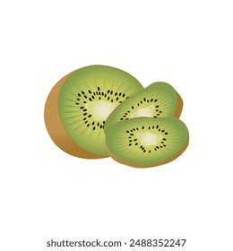 green kiwi fruit on white background,vector