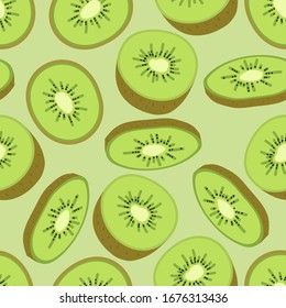 Green kiwi and sliced seamless pattern. Organic fruit background. -Vector