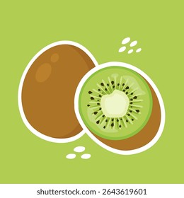Green kiwi sticker cartoon with white outline. Can be used for sticker and wallpaper