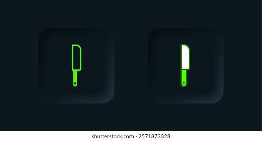 Green Knife icon isolated on black background. Cutlery symbol. Black square button. Vector