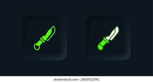 Green Knife icon isolated on black background. Cutlery symbol. Black square button. Vector