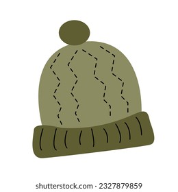 Green knitted hat on white background vector illustration