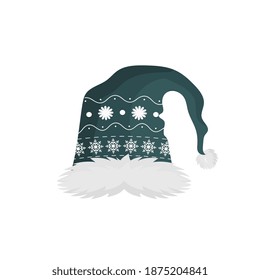 sombrero de punto verde con un patrón vintage. Cálido sombrero de invierno. Para el diseño sobre temas de Año Nuevo o Navidad, así como sobre el tema del invierno. Ilustración vectorial.