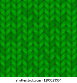 Green Knitted Seamless Pattern. Vector Wool Background