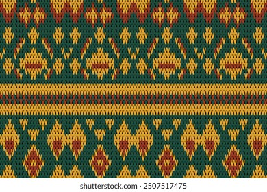 Green Knitted Seamless, Pattern knitted, Winter Holiday Seamless Knitted Pattern , Soft rhombus argyle knitting texture geometric vector seamless. Jacquard knit effect ornament. Scandinavian