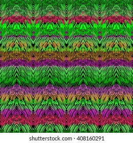 Green knitting ornament seamless pattern. Vector zig zag ethnic background.