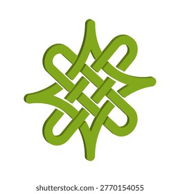 Green knot symbol. Infinite loop Vector. Celtic ornament shape. Greenery weave emblem. Manual vector only. No autotrace used.