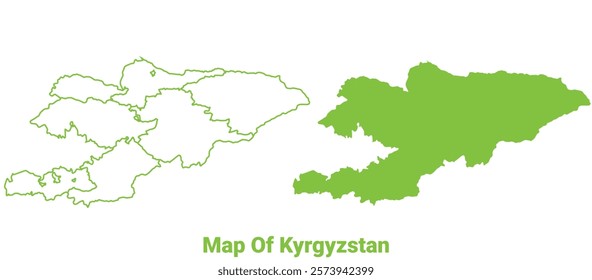 Green Kyrgyzstan map outline and flat vector illustration