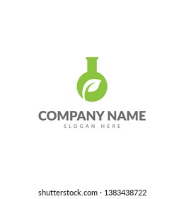 Green lab logo with bottle lab and leaf vector design template