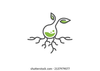 logotipo de laboratorio verde con una combinación de una botella y una planta como icono.