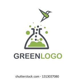 Green lab logo design, green symbol in natural research laboratory bottle. Vector Design. Science Illustration