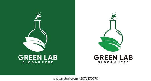 Green lab logo design template with creative concept
