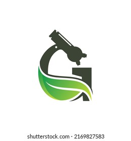 Green lab Microscope laboratory logo with G letter. Bio organic science labs logo design. Vector illustration EPS.8 EPS.10