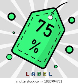 Green label 75% off specail sall for retail, business or shop. Vector design template for market. 