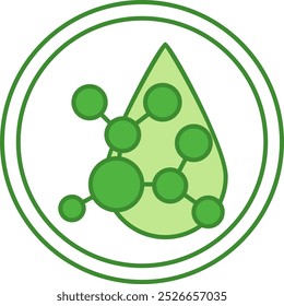 Green Label Acid Molecule. Vector Icon. Sticker For Cosmetic Packaging. Skin Care Concept