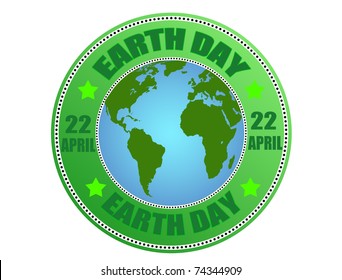 Green label with earth globe and the text earth day written inside, vector illustration