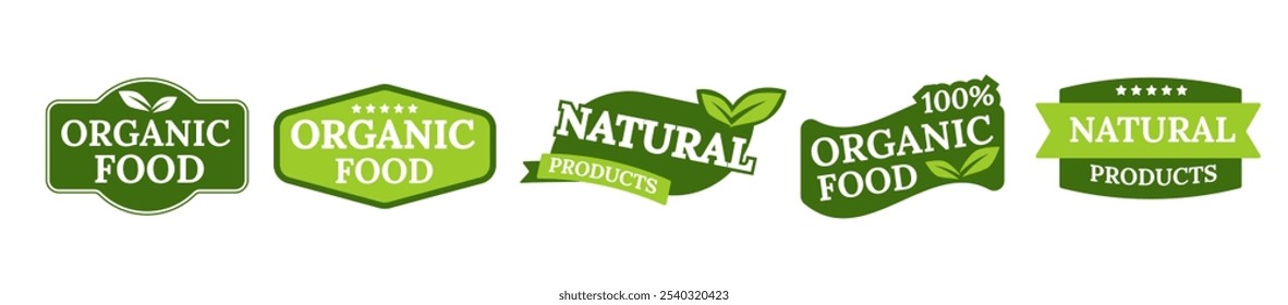 Green label with leaf and ribbon design, perfect for branding fresh, eco friendly products with an emphasis on quality, wellness, and healthy eating.