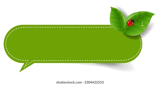Green Label With Green Leaves With Gradient Mesh, Vector Illustration