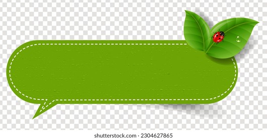 Green Label With Green Leaves Transparent Background With Gradient Mesh, Vector Illustration