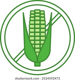 Green Label No Corn. Vector Icon. Organic, Natural, Non-Allergenic. Cat's Food Properties. Food Packaging Sticker