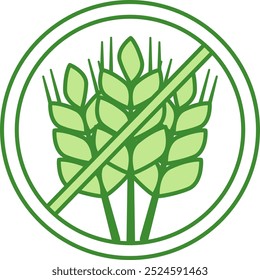 Green Label No Wheat. Vector Icon. Gluten Free Food. Organic, Allergen Free. Cat's Food Properties. Food Packaging Sticker