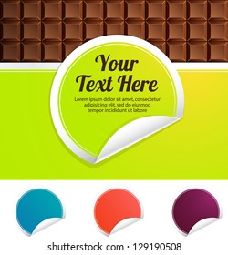 green label on a background of chocolate. color variations