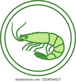 Green Label Shrimp. Vector Icon. Seafood. Cat's Food Properties. Sticker For Packaging Of Food