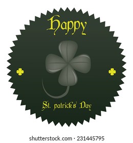 a green label with text and an isolated clover for patrick's day