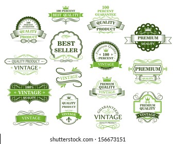 Green Labels And Banners In Retro Style For Web Or Retail Design Or Idea Of Logo. Jpeg Version Also Available In Gallery