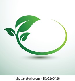 Green labels concept with leaves Oval shape,vector illustration