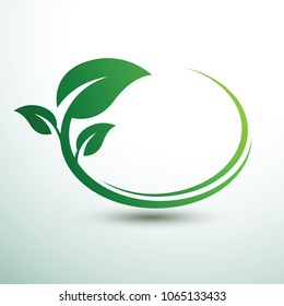 Green labels concept with leaves Oval shape,vector illustration