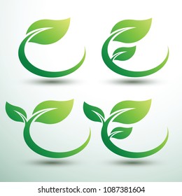 Green labels concept with leaves Oval shape,vector illustration