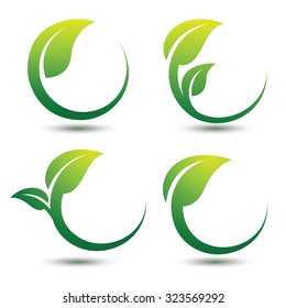 Green labels concept with leaves,vector illustration