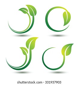 Green labels concept with leaves,vector illustration