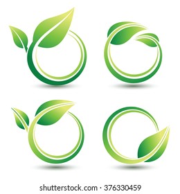 Green labels concept with leaves,vector illustration